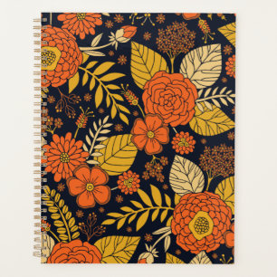 Agenda Naranja retro, floral amarilla y marina