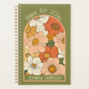 Agenda Naranja Retro Verde Groove Floral Small Planner