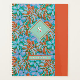 Agenda Naranja retro y flores azules