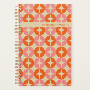 Agenda Naranja Rosa Geométrico Personalizado Sin Fecha De