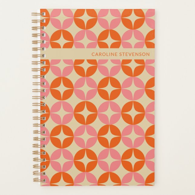 Agenda Naranja rosa Mid Mod Geométrico Personalizado Sin  (Anverso)