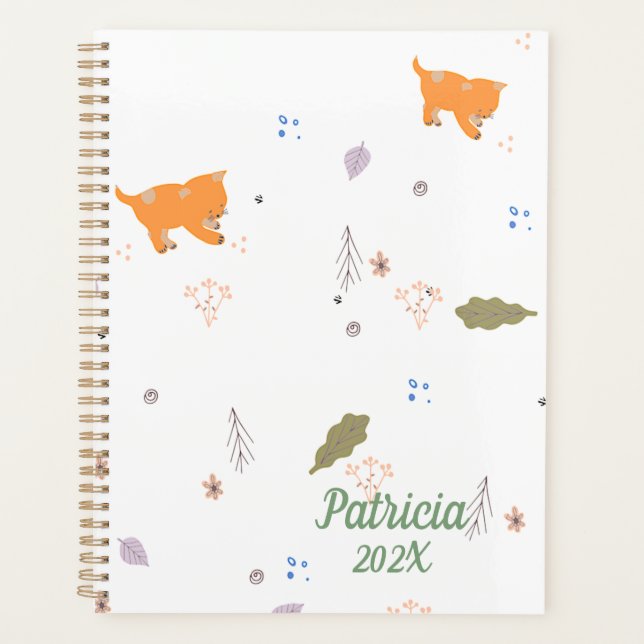 Agenda Naranja Tabby y patrón de hojas (Anverso)