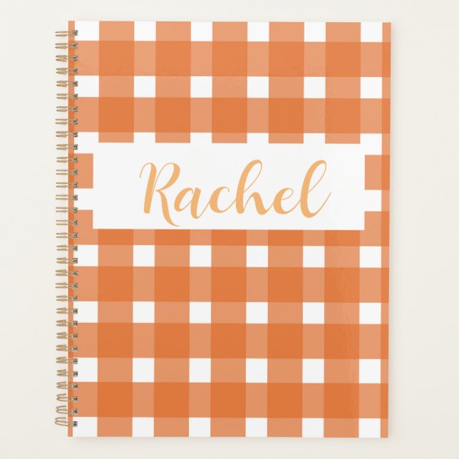 Agenda Naranja White Gingham Personalizado (Anverso)