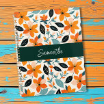 Agenda Naranja y flor azul personalizado<br><div class="desc">flores naranjas,  planner personalizado floral azul y verde oscuro follaje floral.</div>