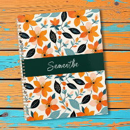 Agenda Naranja y flor azul personalizado