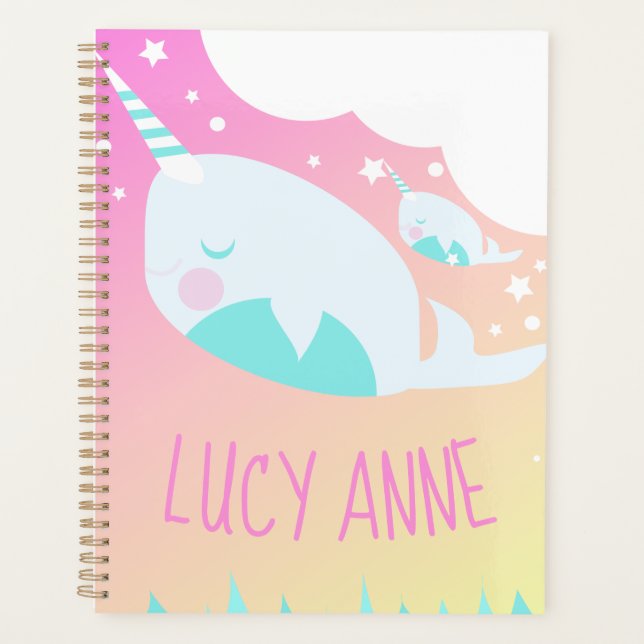 Agenda Narwhale Ombre Baby Shower Pastel (Anverso)