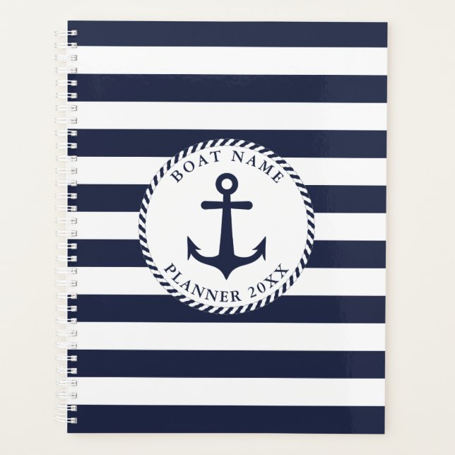Agenda Nautical Anchor Navy Blue Boat Name 2024 (Anverso)