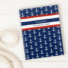 Agenda Nautical Anchor Navy Blue White Personalizado 2023