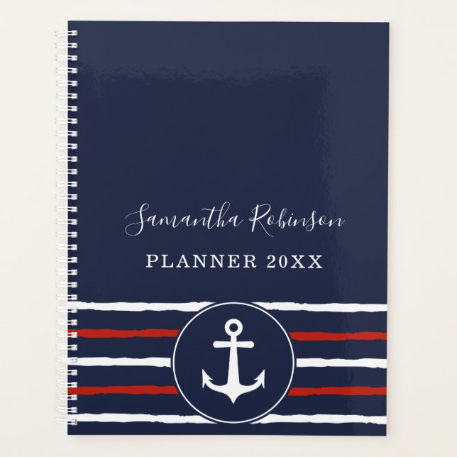 Agenda Nautical Anchor Navy Blue White Red 2024 (Anverso)