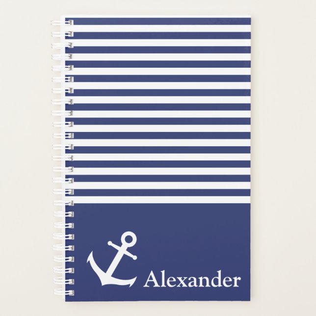 Agenda Nautical Dark Blue and White Strik Name Anchor (Anverso)