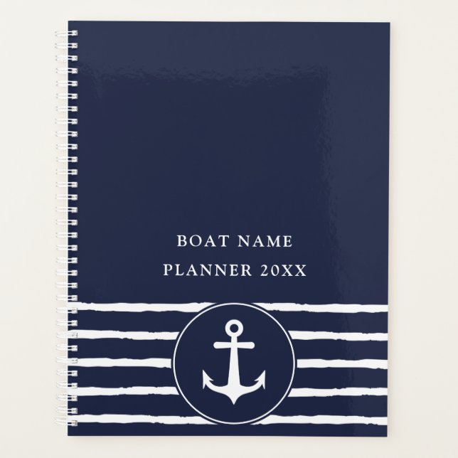 Agenda Nautical Navy Blue Anchor Nombre de barco 2023 (Anverso)
