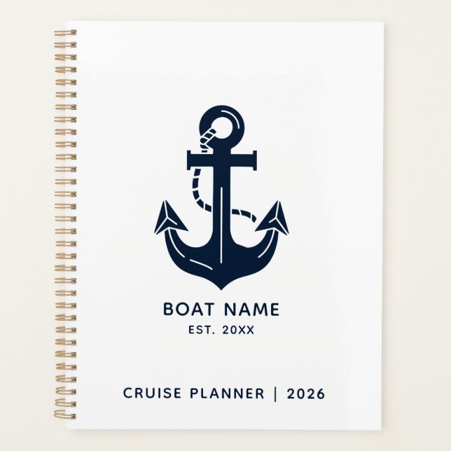 Agenda Nautical Navy Blue Boat Name Anchor (Anverso)