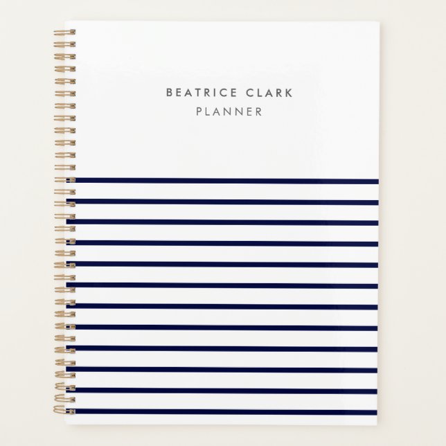 Agenda Nautical Stripe Navy Blue Stylish Moderne Moderno (Anverso)