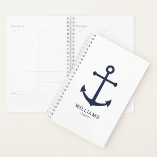 Agenda Nautical White Anchor y nombre personalizado en az