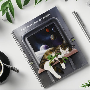Agenda Nave Espacial Gato Tabby Verde Alien Muñeco de Pel