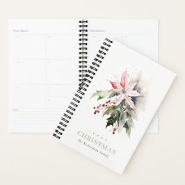 Agenda Navidades Poinsettia Berries Foliage Watercolor