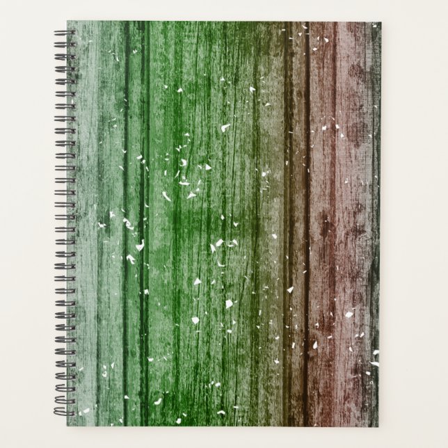 Agenda Navidades Retro Rojo Verde Textura de madera Rusti (Anverso)