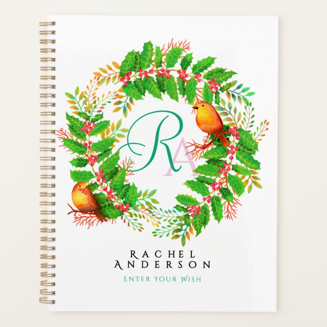 Agenda Navidades Wreath Monograma Blanco (Anverso)