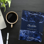Agenda Navy blue agate marble glitter monogram 2023<br><div class="desc">A dark navy blue and light blue agate,  marble stone background with faux glitter.  Personalize and add your monogram initals,  name and a year.</div>