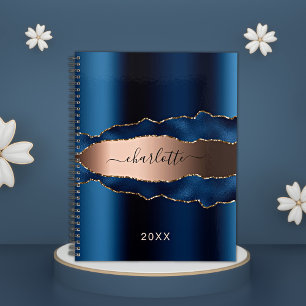 Agenda Navy Blue rosa oro agate nombre de mármol 2025
