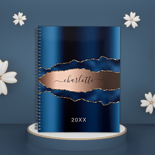 Agenda Navy Blue rosa oro agate nombre de mármol 2025 (Subido por el creador)