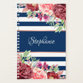 Agenda Navy Burgundy Stripes Monograma Floral