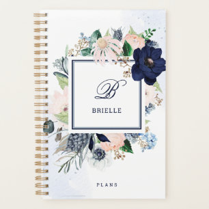 Agenda Navy y Rubor Floral Nombre y monograma