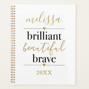 Agenda Negro Blanco Brillante Hermoso Valiente Nombre de 