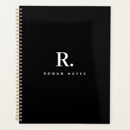 Agenda Negro Blanco Monograma De Punto Negrita Moderno Mi