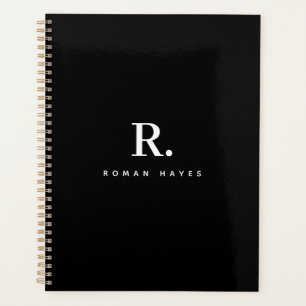 Agenda Negro Blanco Monograma De Punto Negrita Moderno Mi