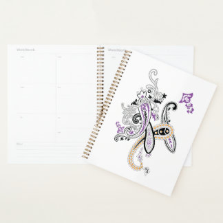 Agenda Negro Blanco Púrpura Naranja Ornate Paisley