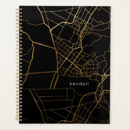 Agenda Negro con Mapa y Nombre de Oro