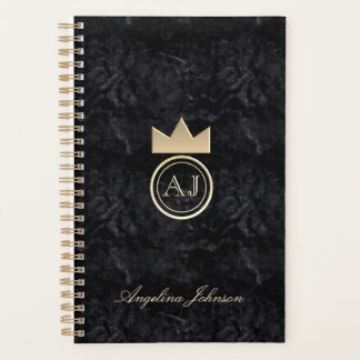 Agenda Negro con Monograma Moderno