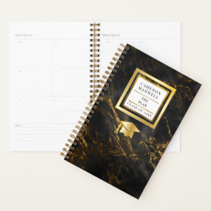 Agenda Negro elegante Graduación de Mármol de Oro Año S