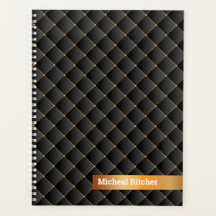 Agenda Negro moderno con nombre de monograma personalizad