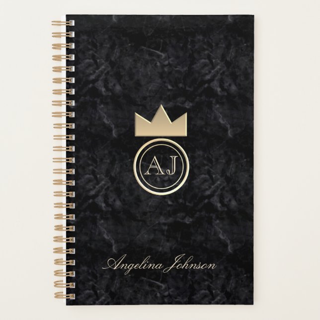 Agenda Negro monogramado moderno (Anverso)