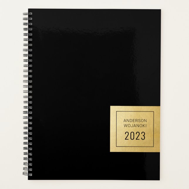 Agenda Negro y oro moderno Minimalista personalizado (Anverso)