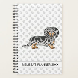 Agenda Negro Y Tan Dapple Larga Pelo Dachshund Y Texto