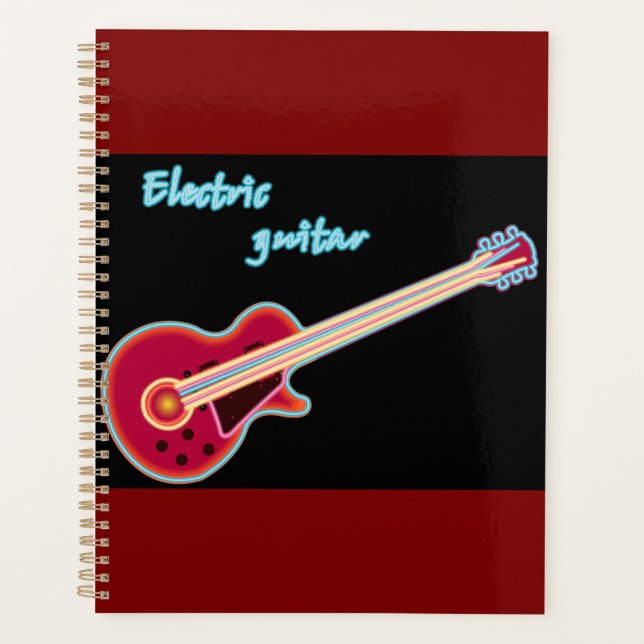 Agenda Neon Electric Guitar Retro 80s Rock Music (Anverso)