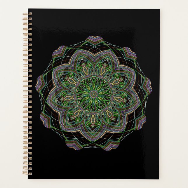 Agenda Neon Mandala Trippy Arte Fractal Rosette Patrón (Anverso)