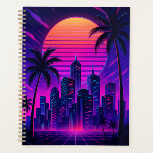 Agenda Neon Sunset Retro Futurista Cityscape