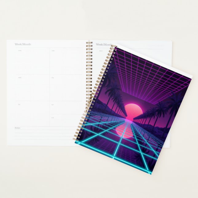 Agenda Neon Synthwave Grid Desk Mat - Retro 80s Gaming Mo (Demostración)