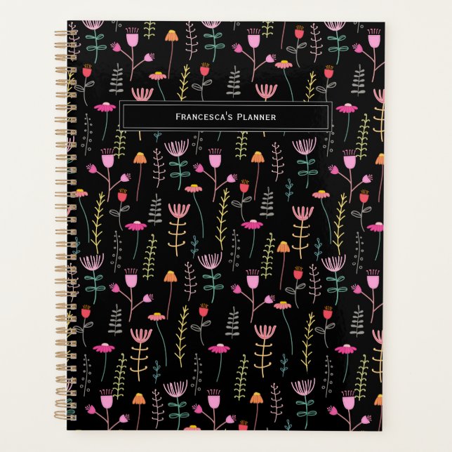 Agenda Neon Wildflowers, monograma personalizado (Anverso)