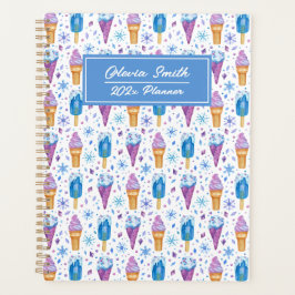 Agenda Nieve azul y morada divertida y helado