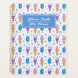 Agenda Nieve azul y morada divertida y helado