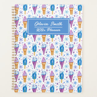 Agenda Nieve azul y morada divertida y helado