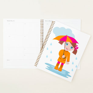 Agenda Niña con paraguas en día lluvioso infantil