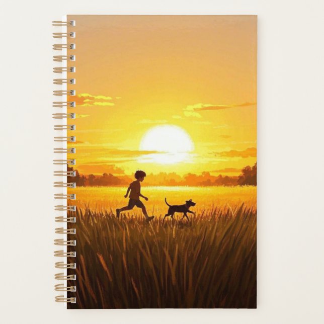 Agenda Niño corriendo con perro al atardecer (Anverso)