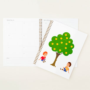 Agenda Niños juguetones sentados bajo un árbol de Apple