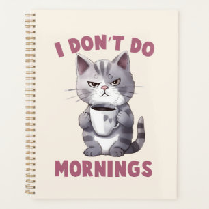 Agenda No hago mañanas - Gato gris con café